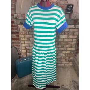 T-shirt dress Striped green blue 1980s